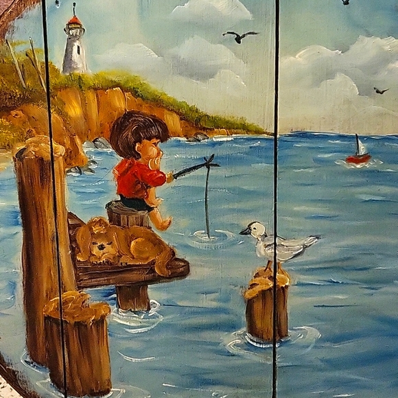 SALE!! Vintage cheese box, hand-painted and signed - Picture 2 of 7